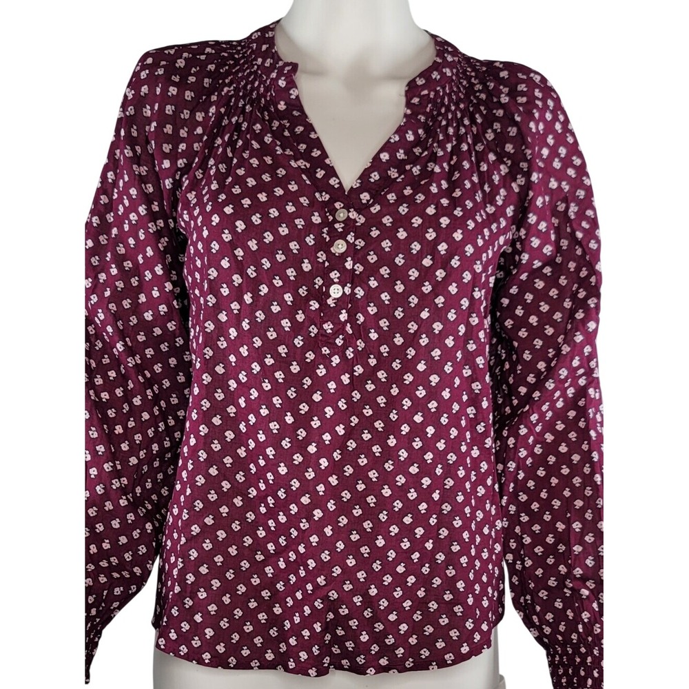 Sonoma Burgundy Floral Henley Blouse